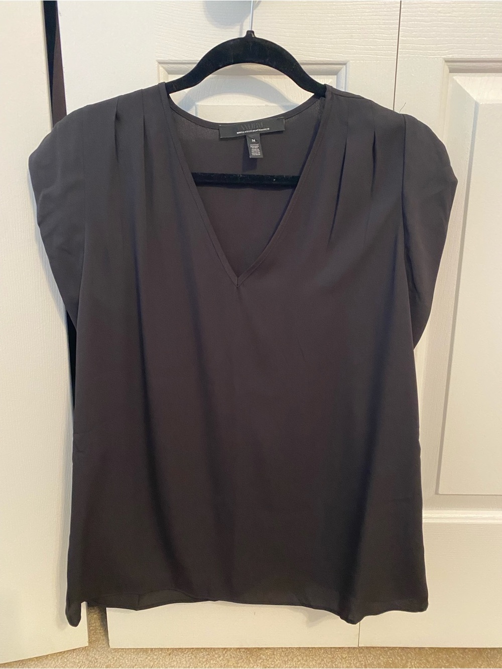 White House Black Market Black V-Neck Cap Sleeve Silky Top